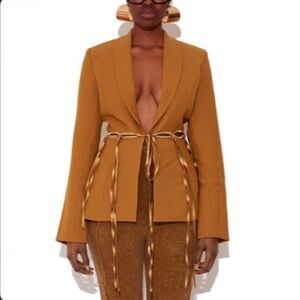 Tailored Belted Women's Mustard Blazer